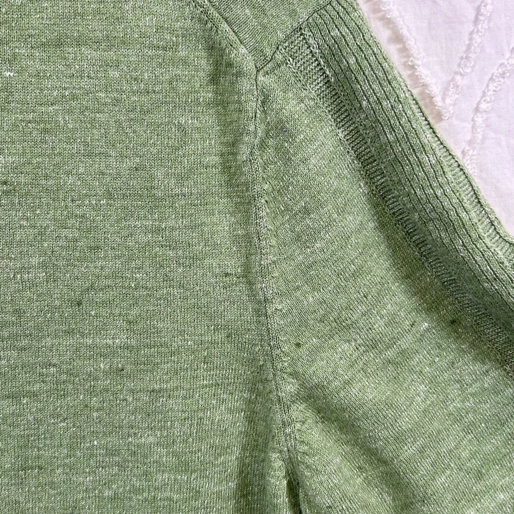 Banana Republic Linen Blend Polo Sweater Men XL Green Textured Knit Short Sleeve